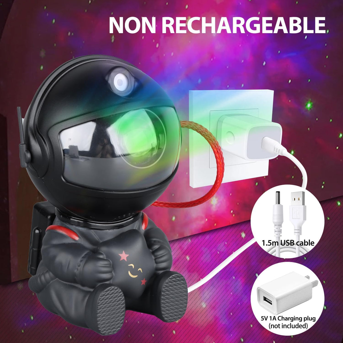 YXQUA Astronaut Galaxy Star Projector, Night Light for Kids, Original Black