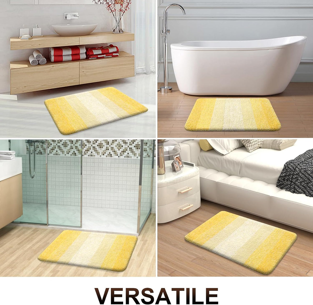 OLANLY Microfiber Bathroom Rugs Sets 3 Piece, Absorbent Bath Mats, Yellow