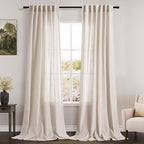 Linen Beige Curtains Back Tab Sheer Curtains 90 Inches Long by Nanspring