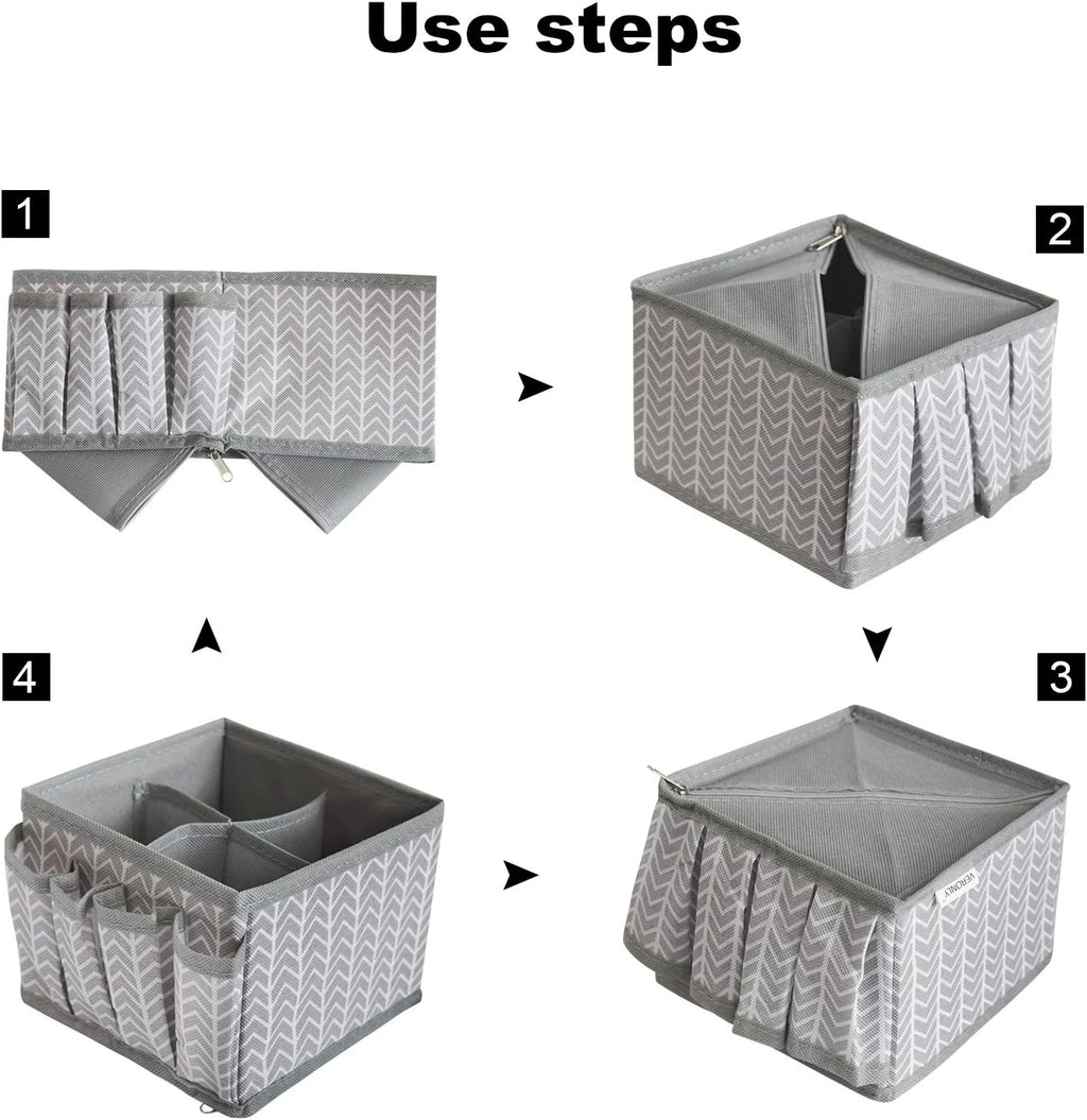 Cosmetic Storage Bins Makeup Organizer, Adjustable Multifunction Storage Box Desk Drawer Divider for Makeup Brushes, Bathroom Countertop or Dresser, Set of 3 (Grey)