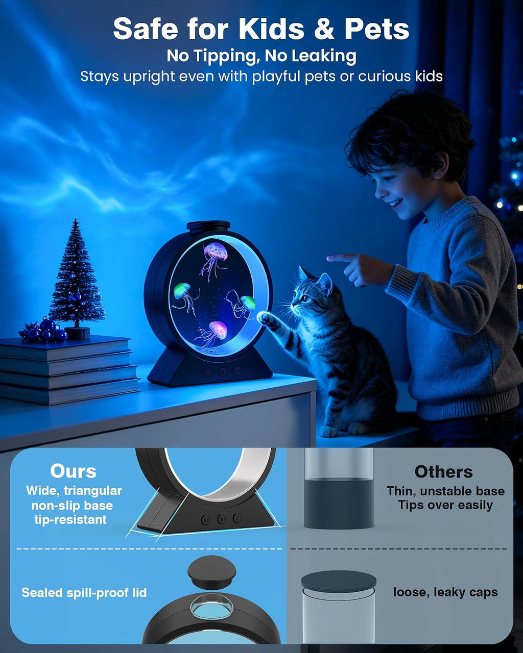 Jellyfish Lamp for Sleep Anxiety Calming Night Light for Bedroom(Black)