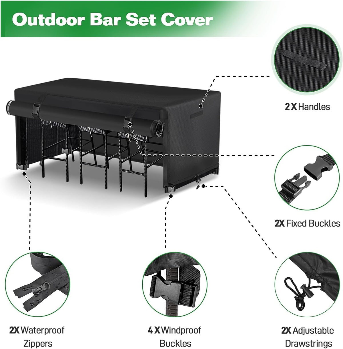 SUNICO Outdoor Bar Covers Waterproof,Bar Height Patio Set Covers,76x34x42in