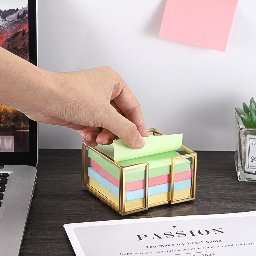 BTSKY Golden Glass Sticky Note Holder for 3x3 Inch Sticky Notes