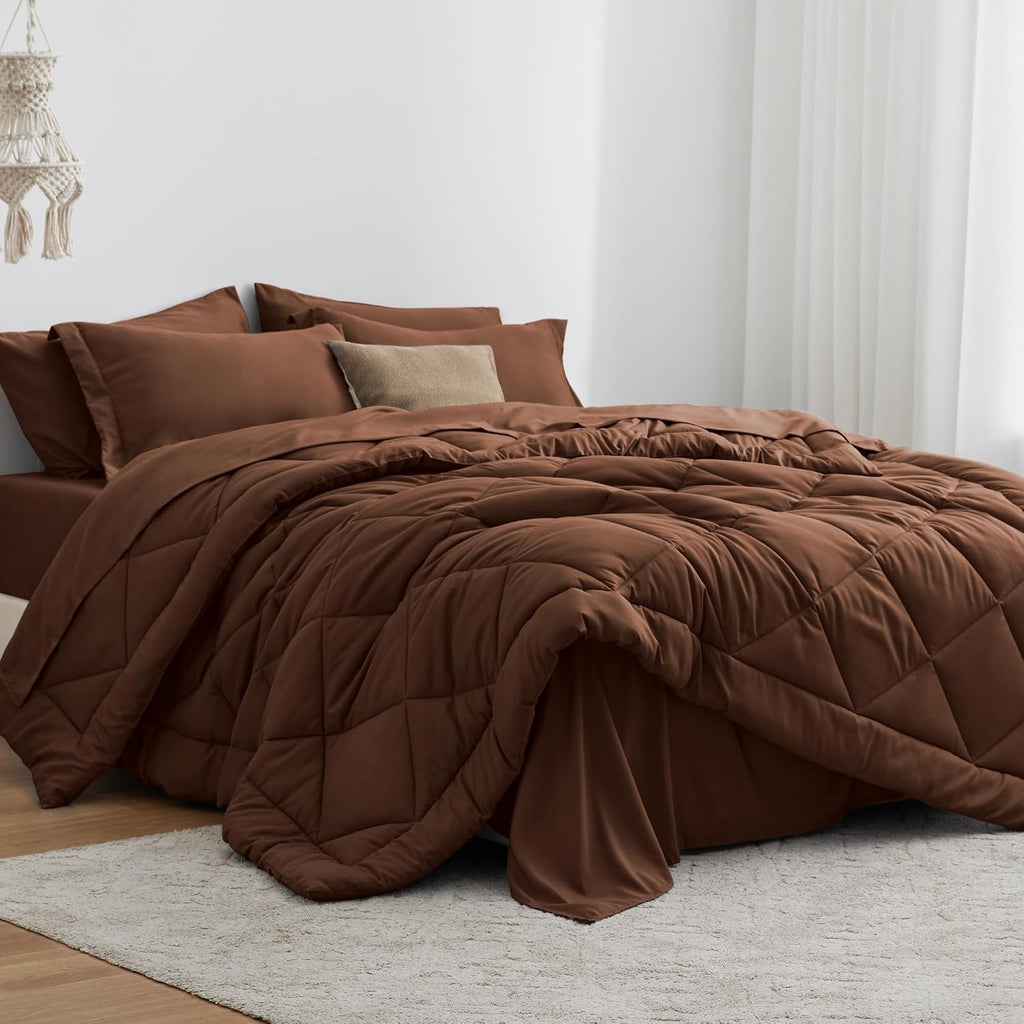 Love's cabin Full Comforter Set, 7 Pieces Bed in a Bag, Brown