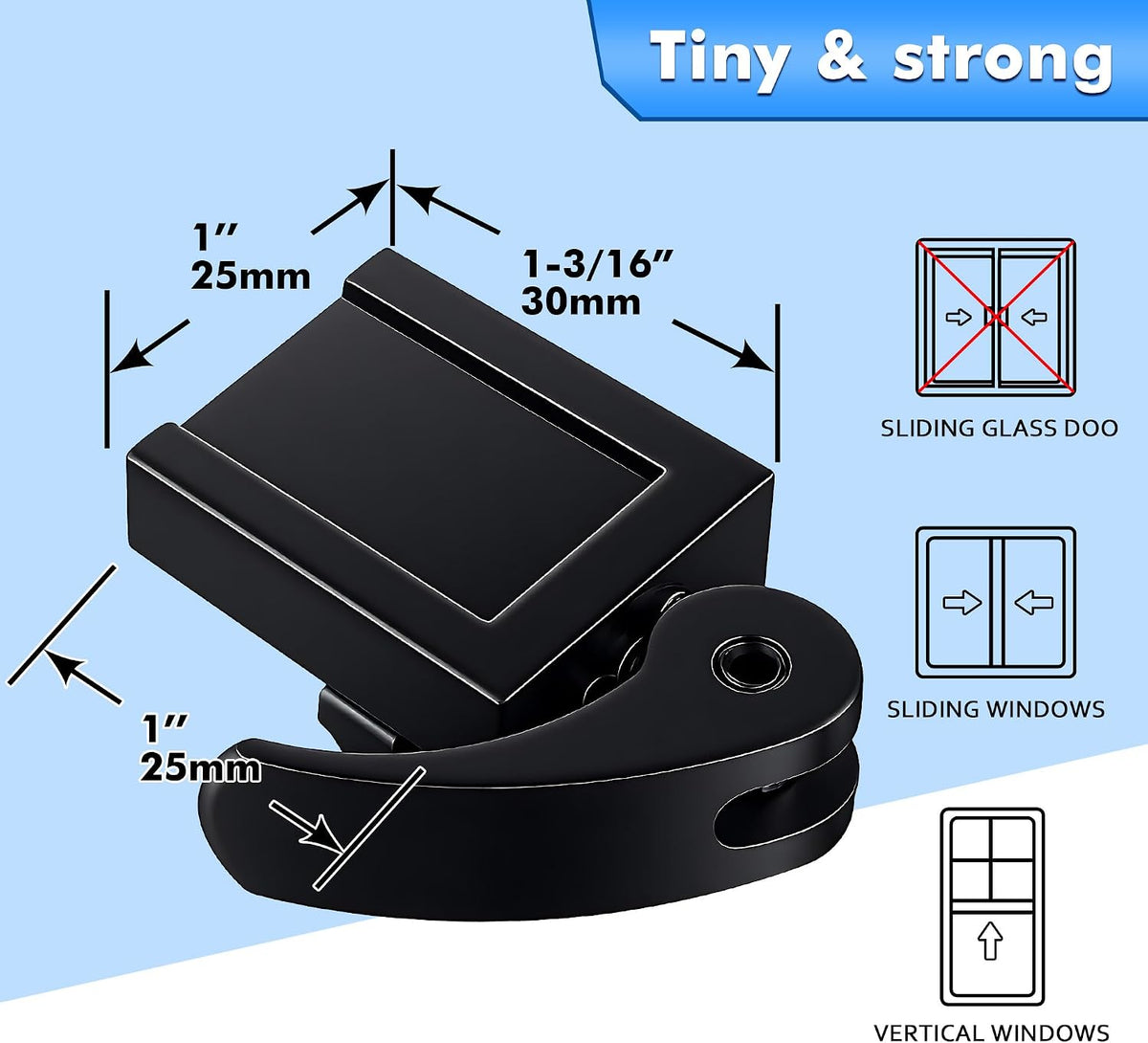 5 Pack Sliding Window Locks, Adjustable Security for Vertical & Horizontal Windows, Easy Install, Fits 1/16 inch to 7/8 inch Wide Rail, Enhanced Safety for Home & Office (Black)