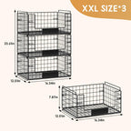 3 Pack XXL Stackable Wire Baskets with Handles & Name Plates