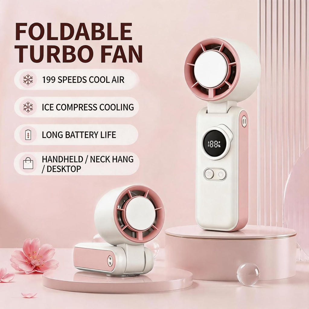 Portable Handheld Air Conditioners Fan with Semiconductor Ice Cooling,199 Speed Strong Wind,6000mAh Rechargeable,3-in-1 Mini AC Cooler Fan(Hand/Neck/Desk),Personal Turbo Fans for Outdoor Travel (Pink）