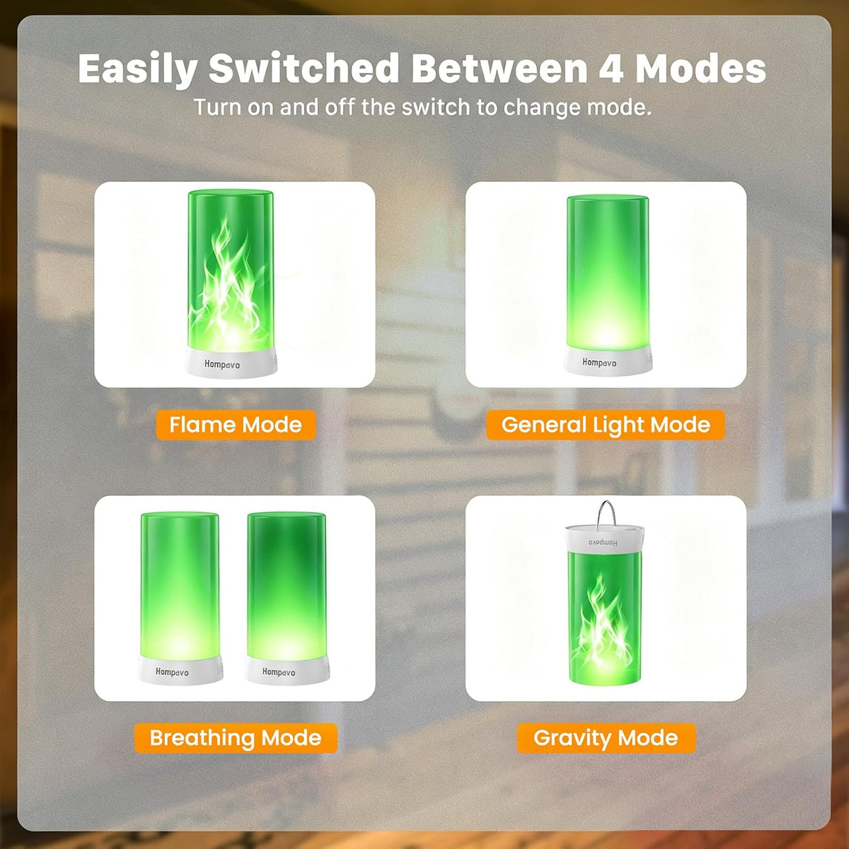 Hompavo 【Upgraded】 Flame Lights with Remote, Timer, 4-Mode Rechargeable