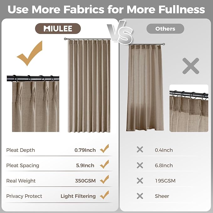 MIULEE Pinch Pleated Thick Linen Curtains 84 Inches Long 2 Panels - Image 6