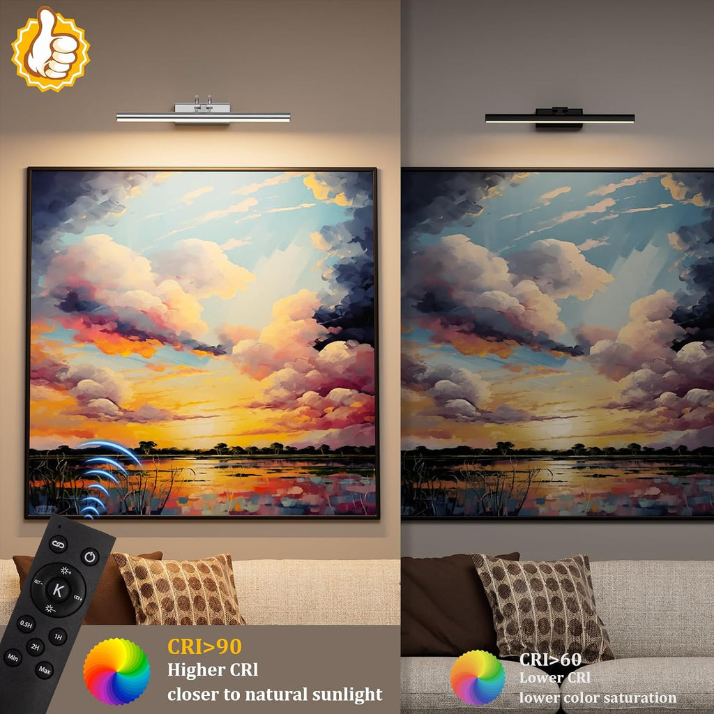 Picture Light for Wall, RF Remote, USB Charging Platinum Silver