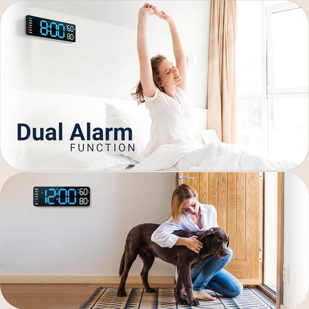 10" Digital Wall Clock Large LED Display Blue