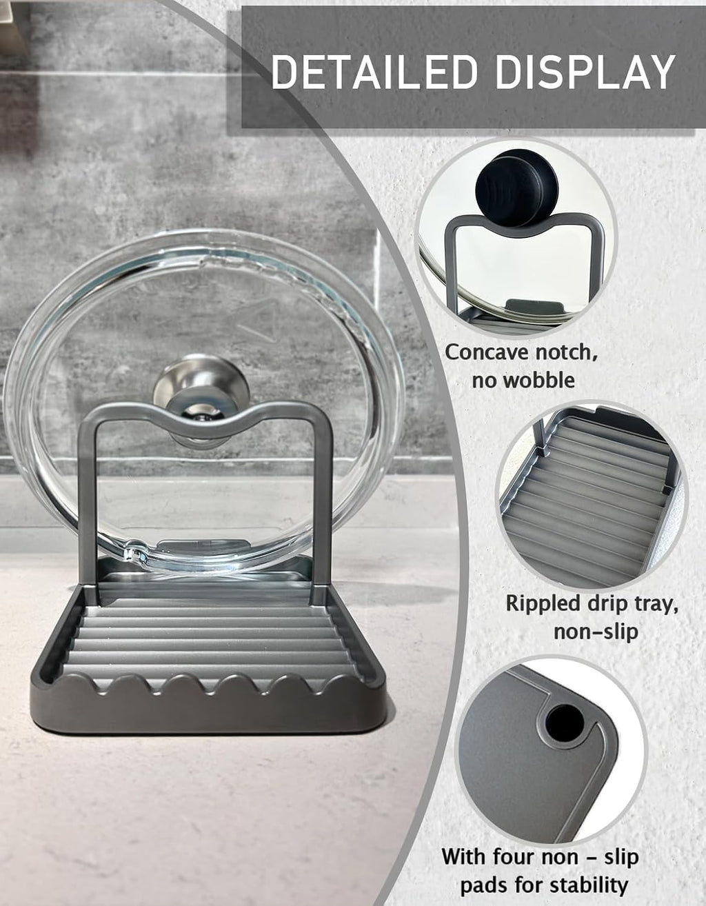 Anti-Rust Metal Spoon Rest with Lid Holder While Cooking, Grey