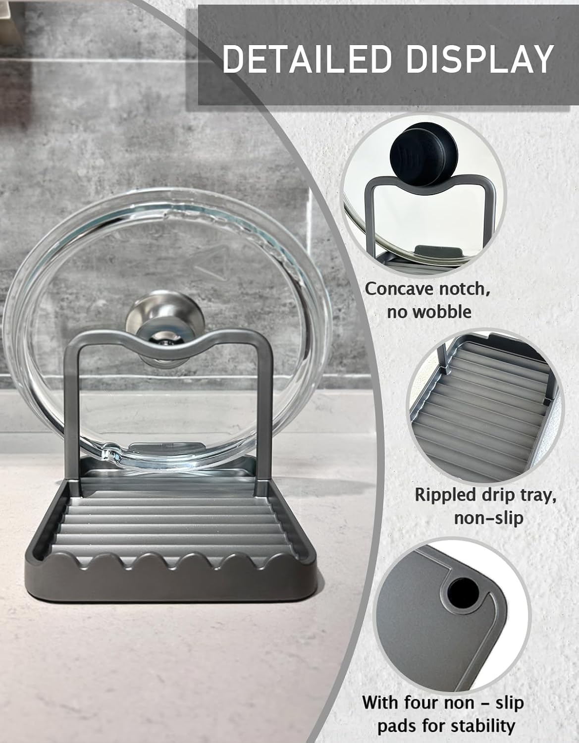 Anti-Rust Metal Spoon Rest with Lid Holder While Cooking, Grey