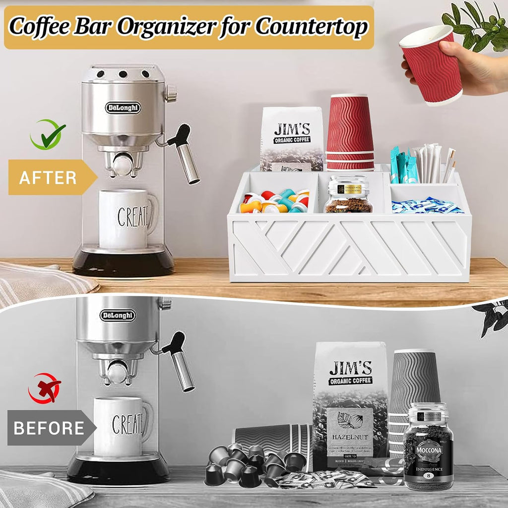 ugiftt Coffee Station Organizer for Counter, Wood Pods Holder Storage Basket, Tea Condiment Storage Organizer, Rustic Coffee Bar Decor for Accessories Organizer