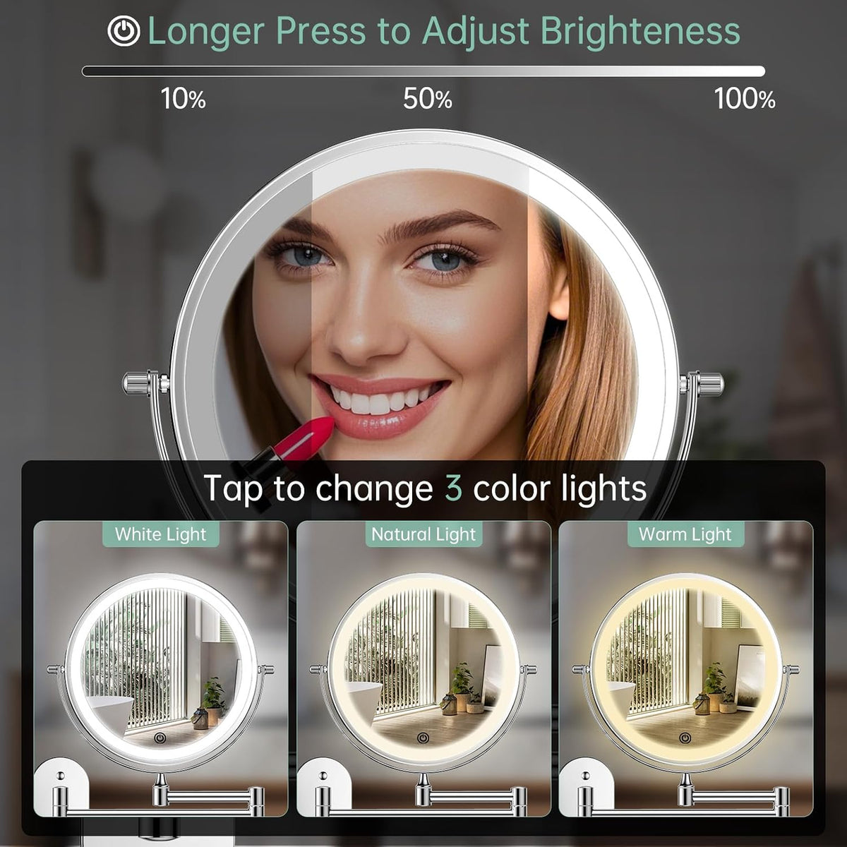 FUNTOUCH 2500mAh Rechargeable Wall Mounted Lighted Makeup Mirror 1X/20X