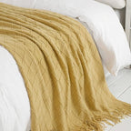 BOURINA Mustard Throw Blanket 50 x90 Inches Throw Textured Solid Soft Sofa - Image 3