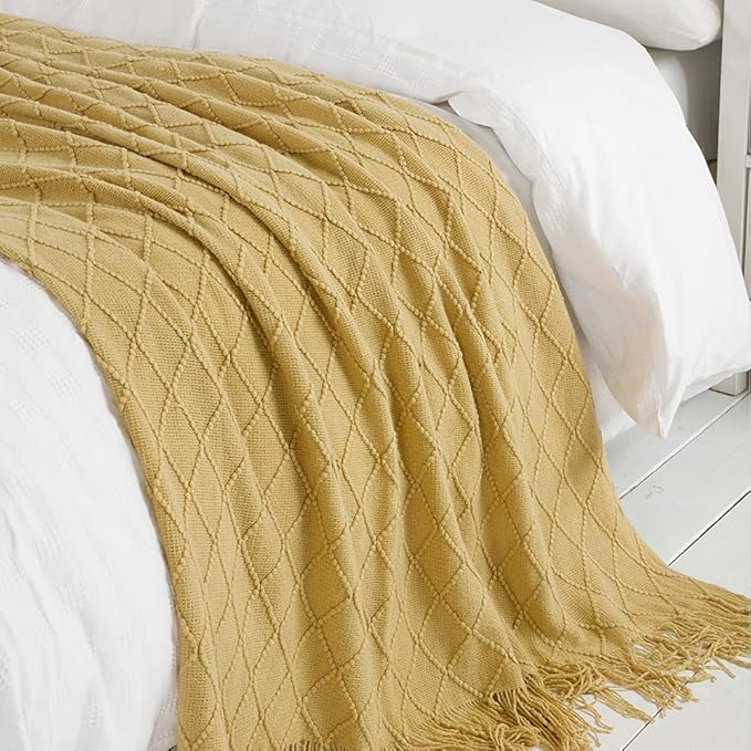 BOURINA Mustard Throw Blanket 50 x90 Inches Throw Textured Solid Soft Sofa - Image 3