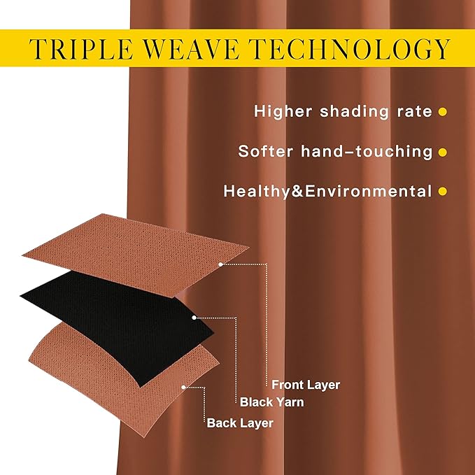NICETOWN Burnt Orange Curtains 84 inches Long, Grommet Room Darkening Thermal - Image 3