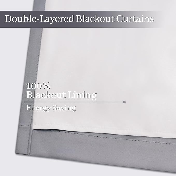 Yakamok Grey Room Darkening 100% Blackout Curtains Grommet Window Treatments - Image 4