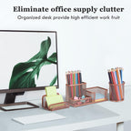Desk Organizers Set with Mesh Pen Holder Cup, Rose Gold