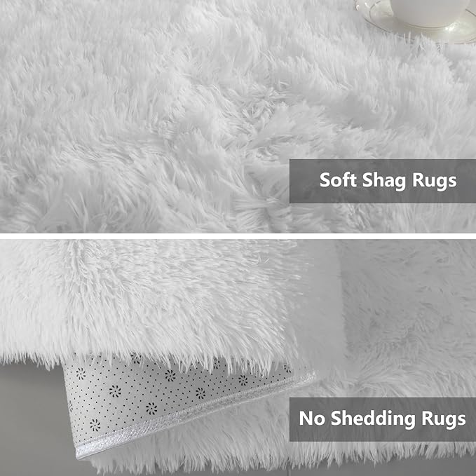 Shag Area Rugs for Bedroom Living Room, 4X6 Ultra Soft White Fluffy Area Rugs - Image 7
