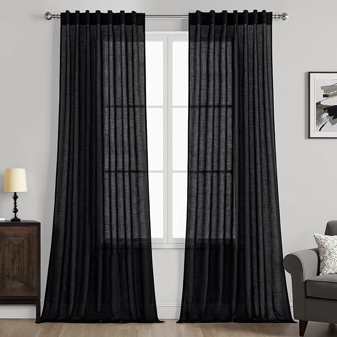 MIULEE Black Linen Curtains 90 Inch Length 2 Panels by MIULEE