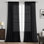 MIULEE Black Linen Curtains 90 Inch Length 2 Panels by MIULEE