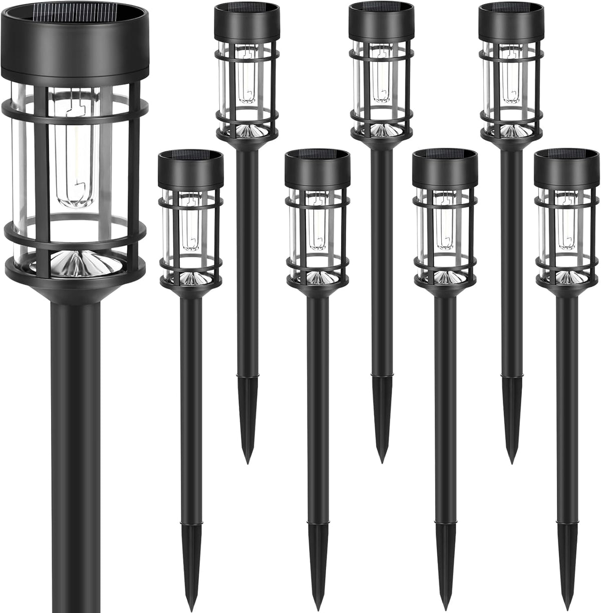 Mancra Solar Pathway Lights, 8 Pack LED Solar Lights Outdoor Waterproof, Glass Metal Garden Lighting for Yard Path Landscape Lawn Walkway Driveway, 3000K