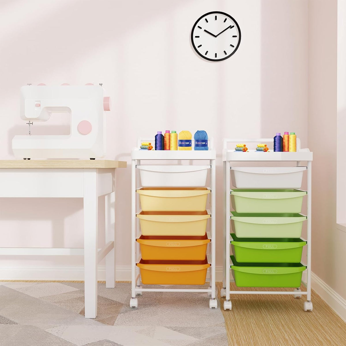 5 Drawers Plastic Rolling Storage Cart with Wheels, Teacher Supply