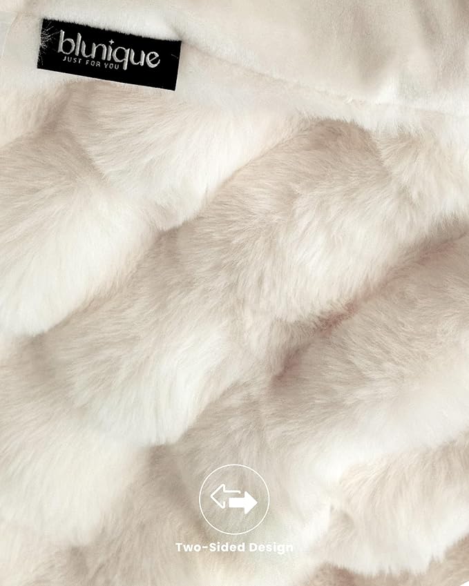 Ultra Soft Cozy Faux Fur Throw Blanket, Fuzzy Plush Thick Bubble Blanket - Image 5