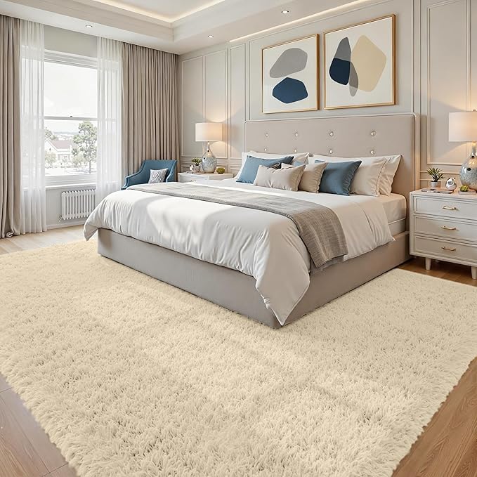 8x10 Area Rugs for Living Room Rug: Soft Fluffy Shag Beige Rugs for Bedroom - Image 4