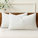 MIULEE Linen Plaid Pillow Covers Decorative Lumbar 12x20 Cream White