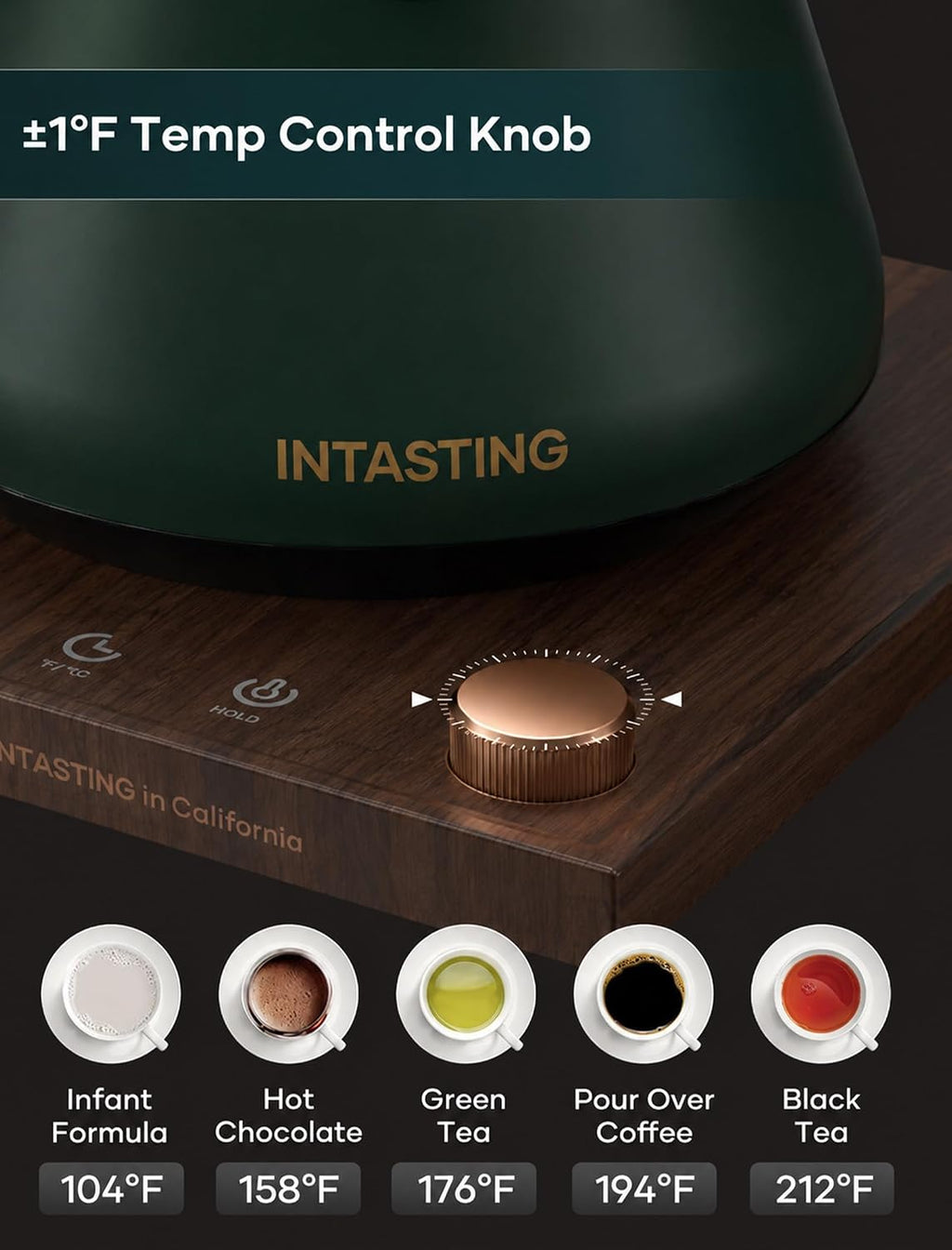 INTASTING Gooseneck Electric Kettle with ±1℉ Temperature Control, 0.9L
