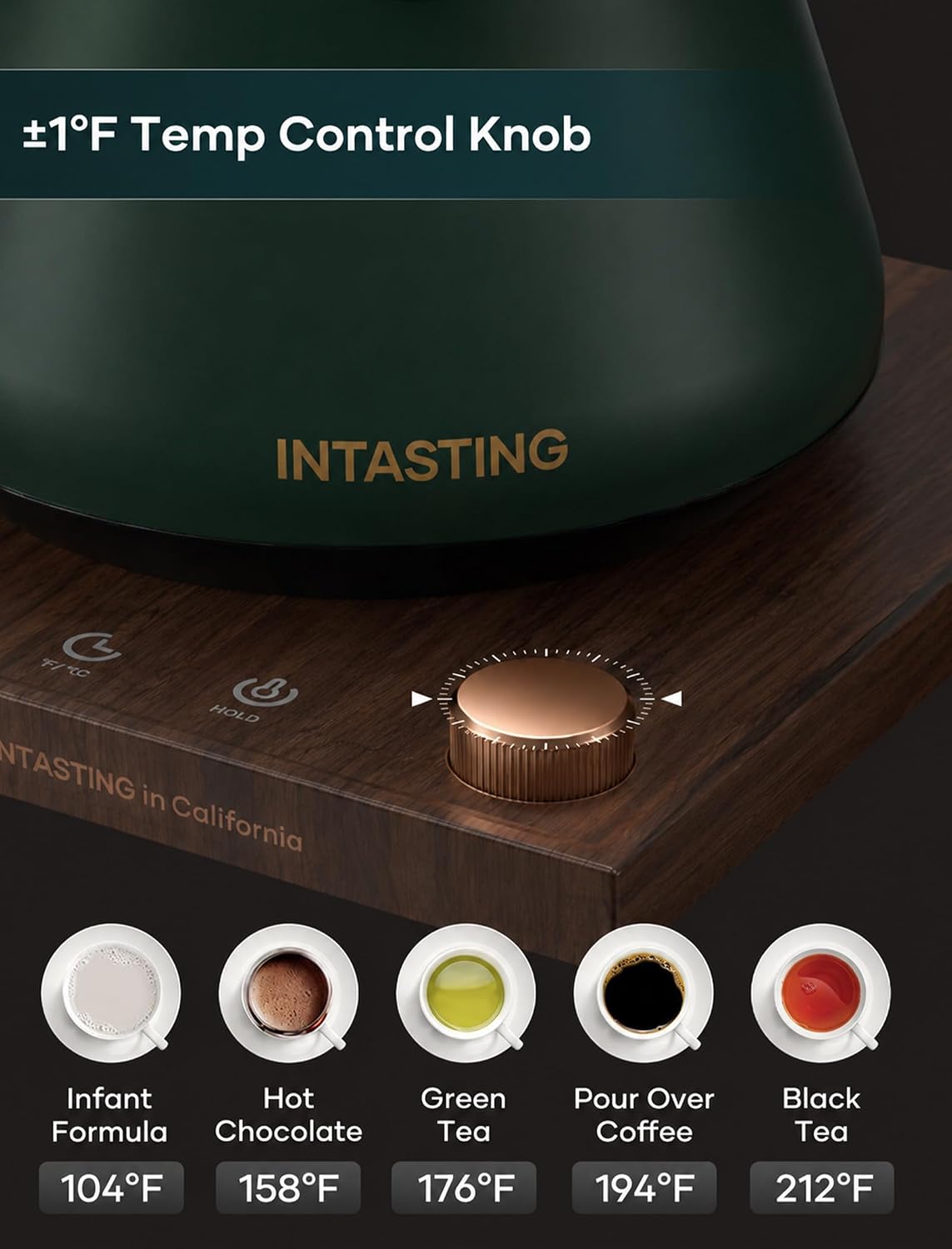 INTASTING Gooseneck Electric Kettle with ±1℉ Temperature Control, 0.9L