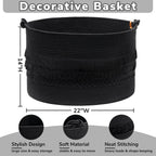 CherryNow 90L Large Woven Rope Blanket Basket with Tassel, 22" x 14", Black