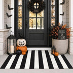 LEEVAN 2x4.3 Small Black and White Striped Layered Woven Outdoor Door Mats