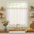 jinchan Belrose Linen Floral Kitchen Curtains 36 inch Length Embroidered by JINCHAN