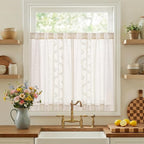 jinchan Belrose Linen Floral Kitchen Curtains 36 inch Length Embroidered by JINCHAN