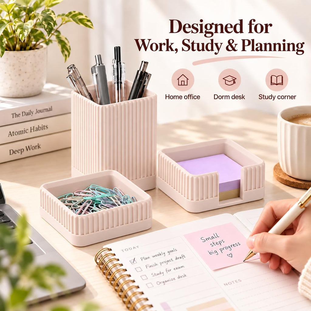 Aesthetic Desk Organizer Set,3-Piece Sturdy Plastic Office Accessories