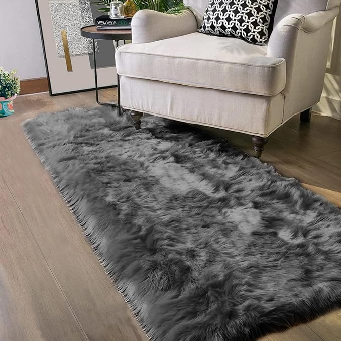 Latepis Hallway Runner Rugs 2x10 Dark Gray Faux Wool Fur Rug Wasgable Non Slip by Latepis