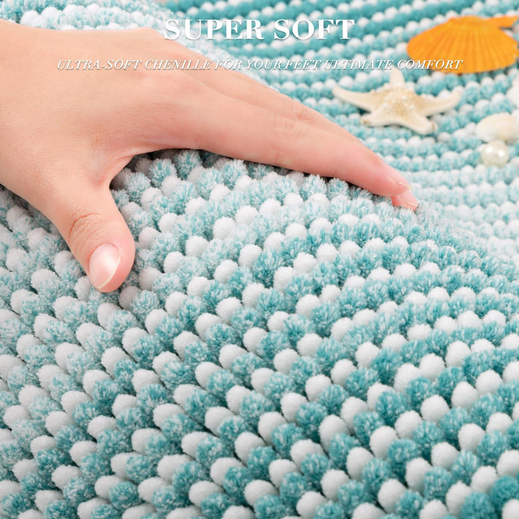 Bathroom Rugs Sets 2 Piece, Non Slip Striped Bath Mats, Aqua Green