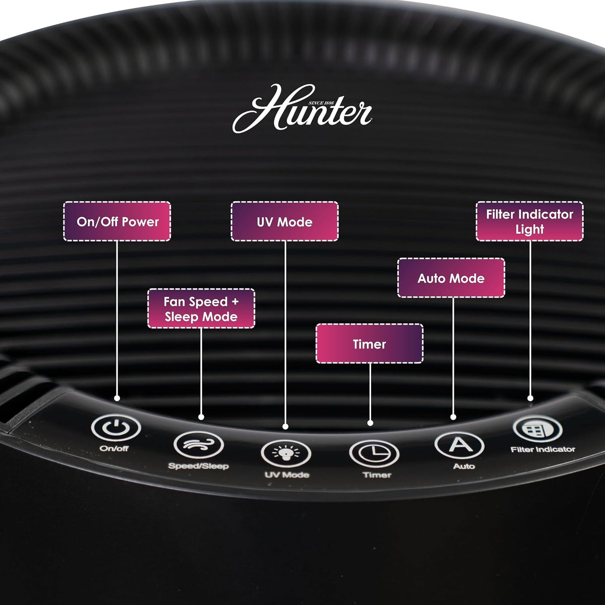 Hunter HPH625 True HEPA Air Purifier Humidifier, 445 Sq Ft, Black/Silver
