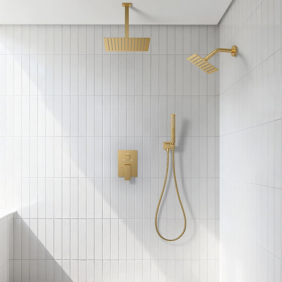 Rain Shower System Brushed Gold Shower Faucet Set Ceiling Mounted
