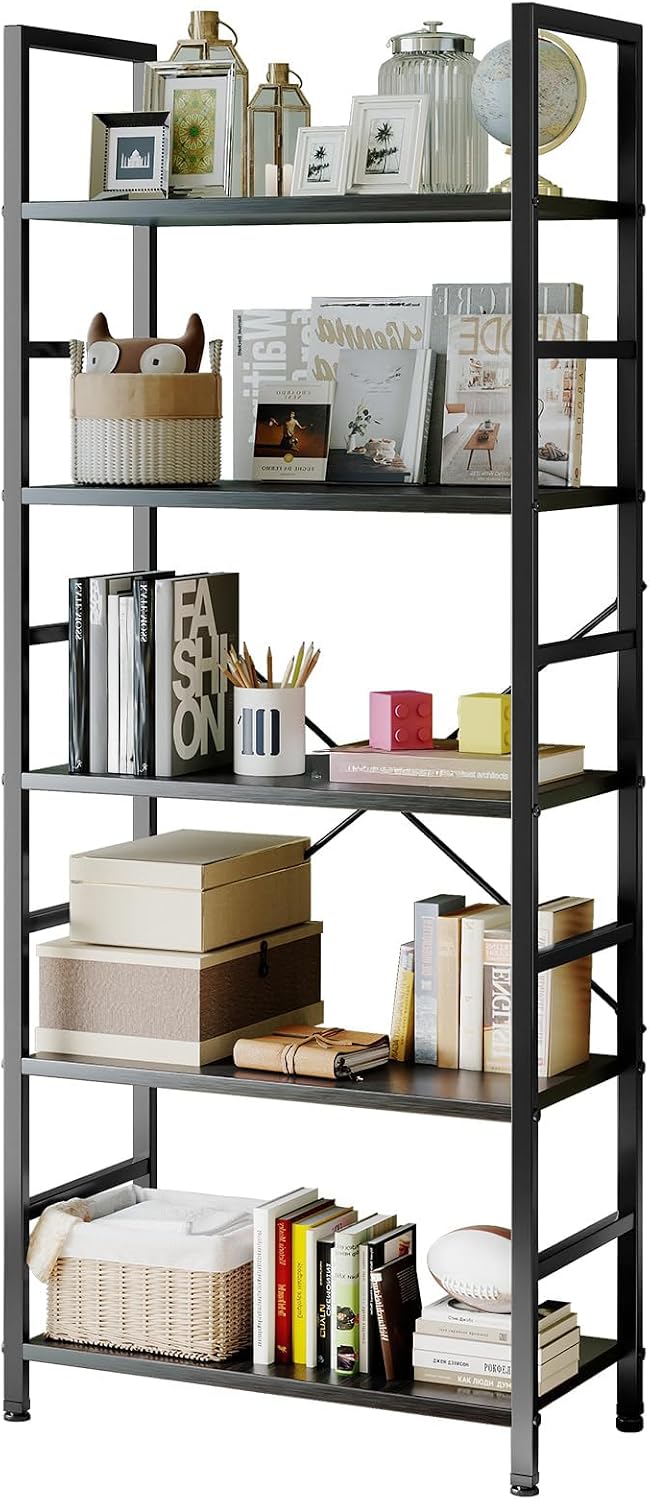 Sweetcrispy 5 Tier Bookshelf, Bookcase Shelf Storage Organizer, Black