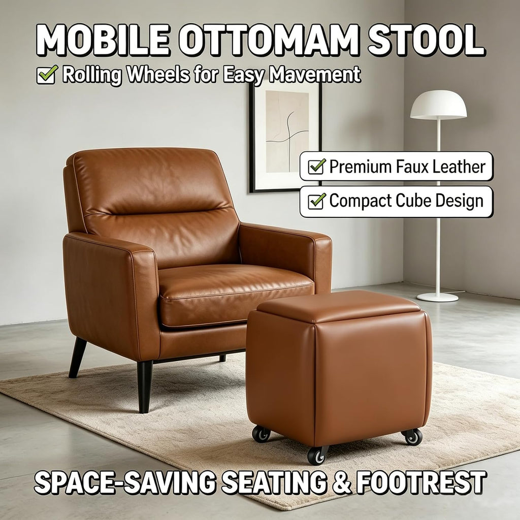 5 in 1 Nesting Leather Ottoman,Stylish Foot Stool with Wheels Living Room