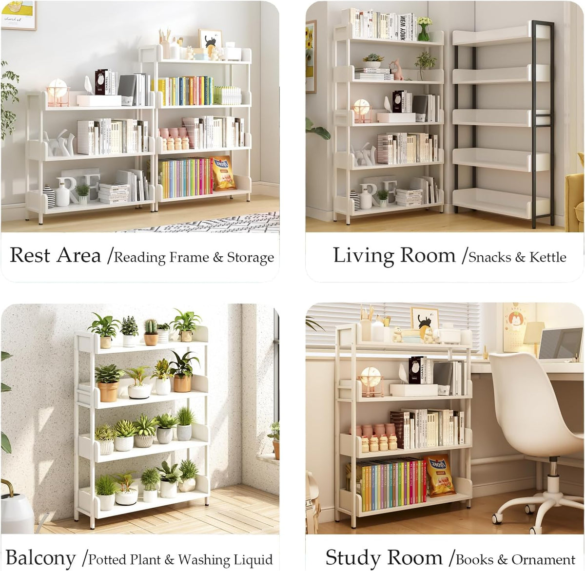 Wide Open Shelf Bookcase, 4-Tier, Warm White