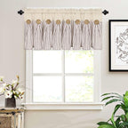 ASPMIZ Farmhouse Valances for Windows, Boho Kitchen Valances Curtains with Rustic Buttons, Brown Striped Window Valance for Living Room, Cotton Linen Valance for Bathroom, 52 x 18 Inches