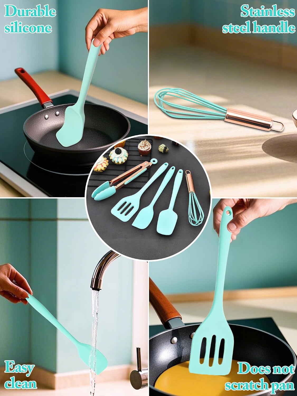 Kitchen Utensil Set,5 Pcs Mini Silicone Cooking Utensils Sets