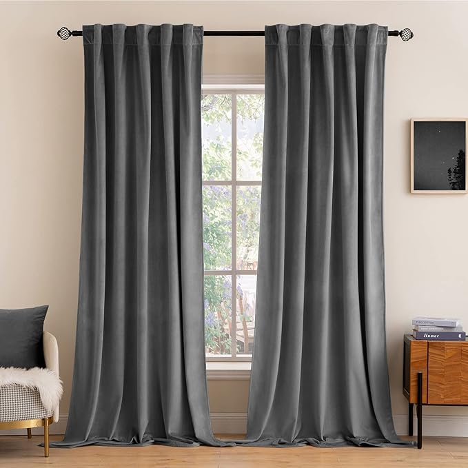 MIULEE Grey Velvet Curtains 84 inches 2 Panels by MIULEE