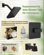 Replacement for Delta Shower Trim Kit 14 Series, 6-Inch Black Shower Head and Handle Set, Includes R10000-UNBXHF Valve and RP46074 Cartridge, Matte Black(with Cartridge and Valve)